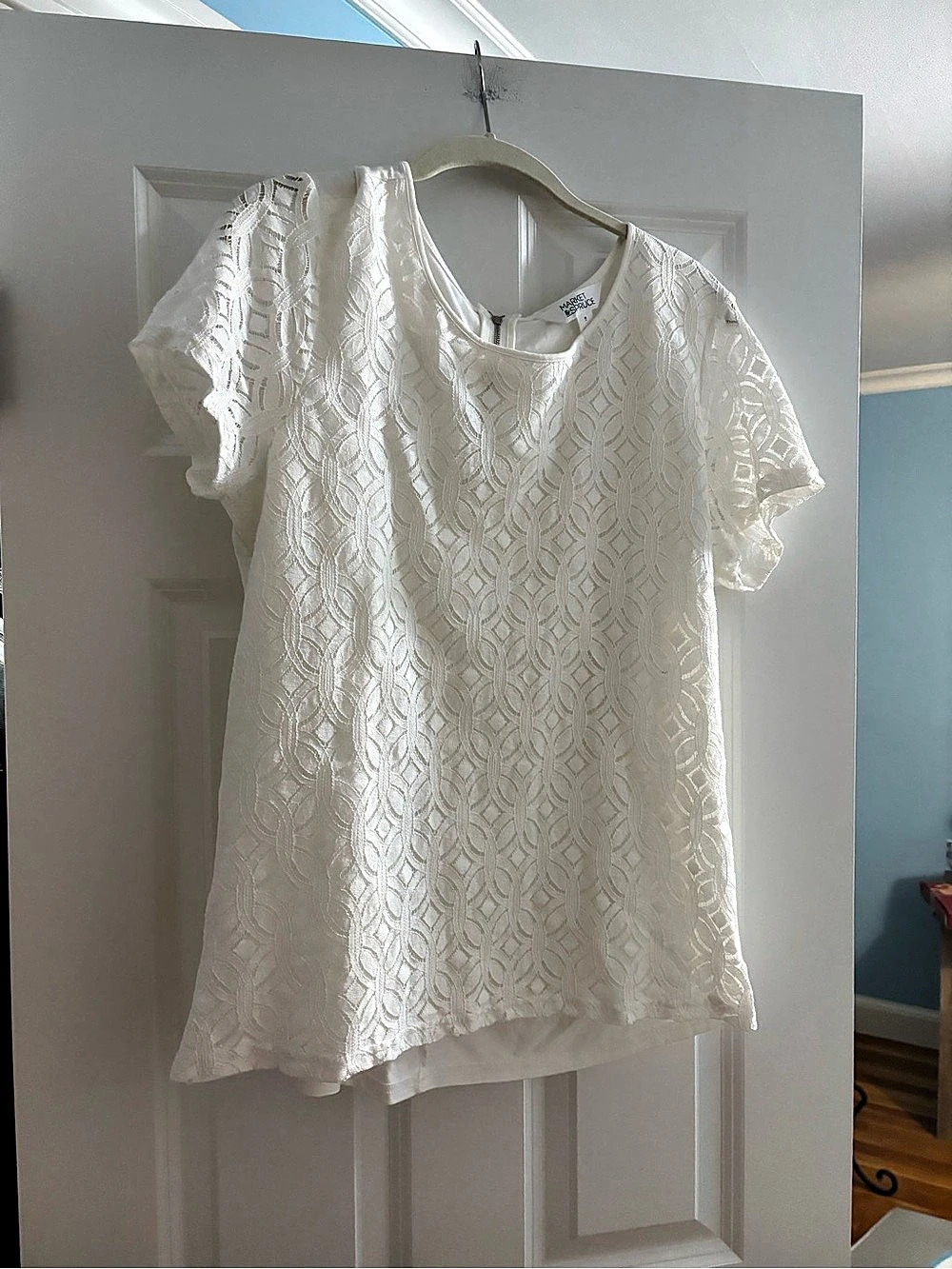 Market & Spruce Hans Crochet Mixed Material Top White XL